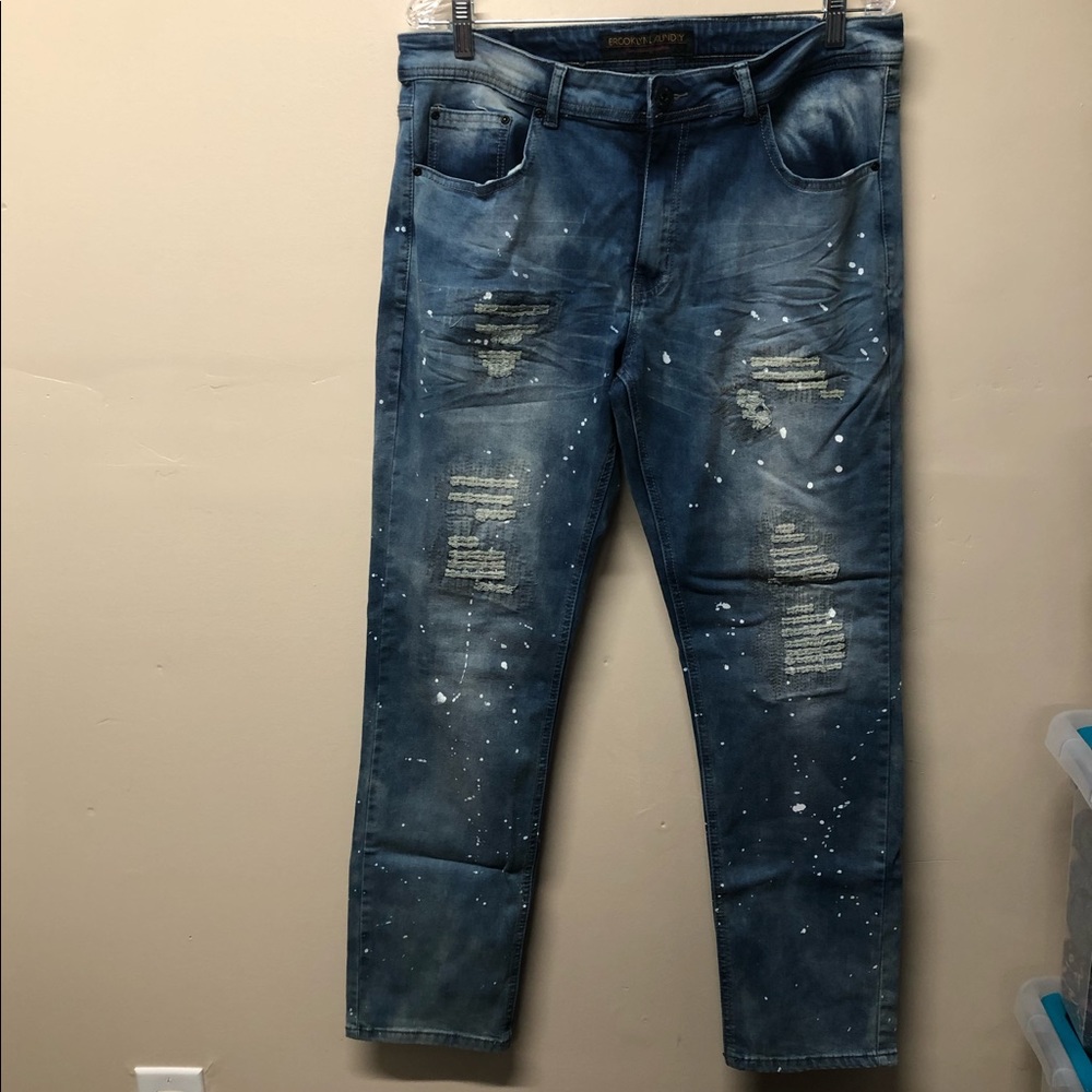 Brooklyn Laundry Paint Splattered Distressed Jeans
